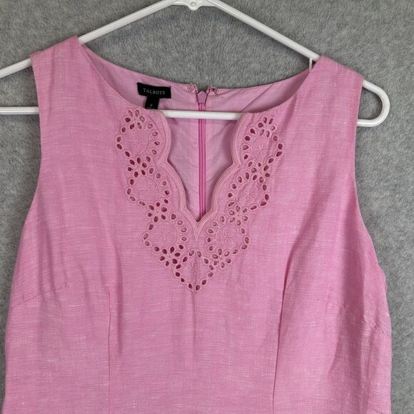 Talbot Linen Cotton Scalloped‎ Crochet Pink Lined Shift Dress Sleeveless Women 2 - Picture 2 of 14